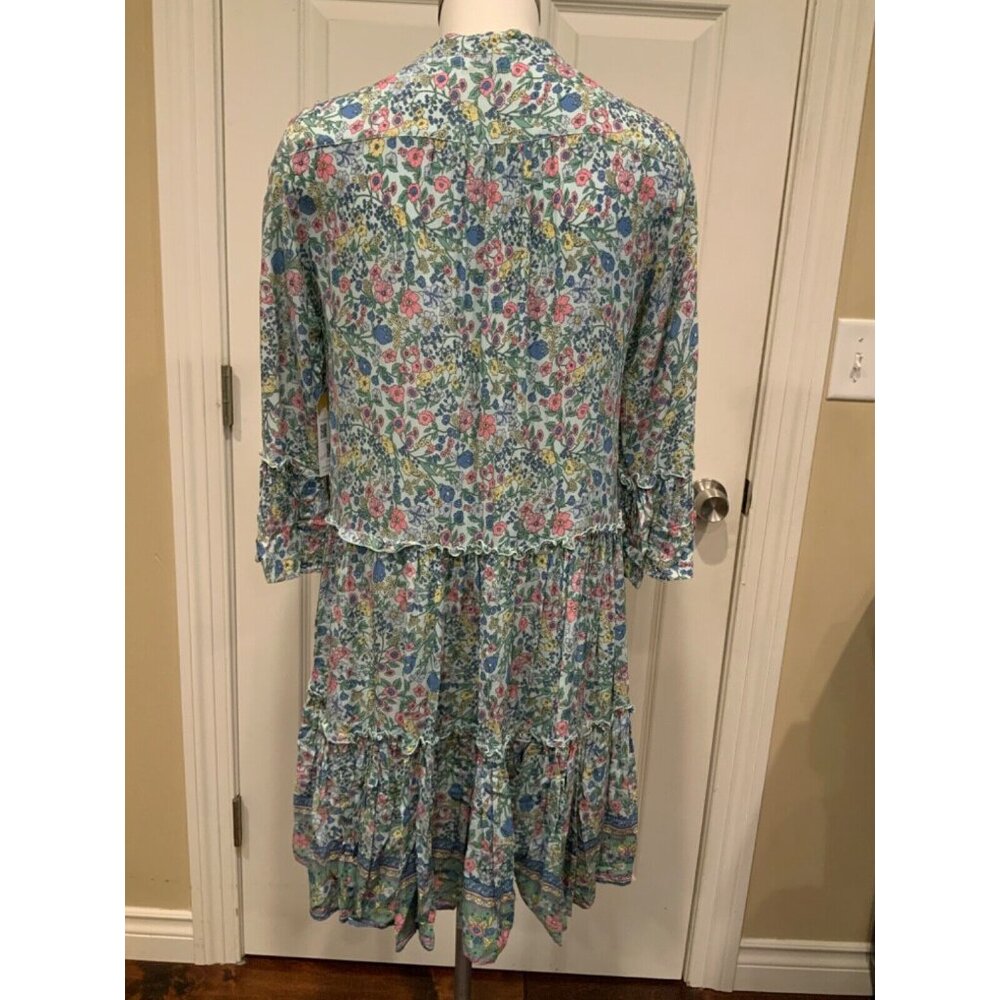 SEA LUSTRE Blue & Multicolor Floral Ruffled 3/4 Sleeve Dress, Size S/M - Picture 7 of 9